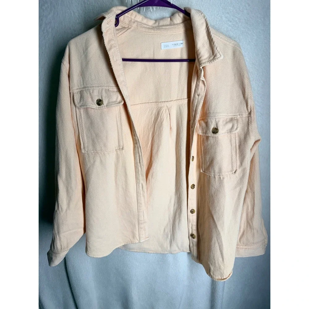 Zara Kids Peach Textured Button Down Shirt Jacket Shacket Size 13-14 164cm